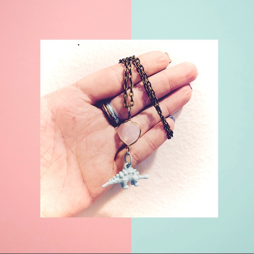Blue Dino & Moonstone Charm Necklace